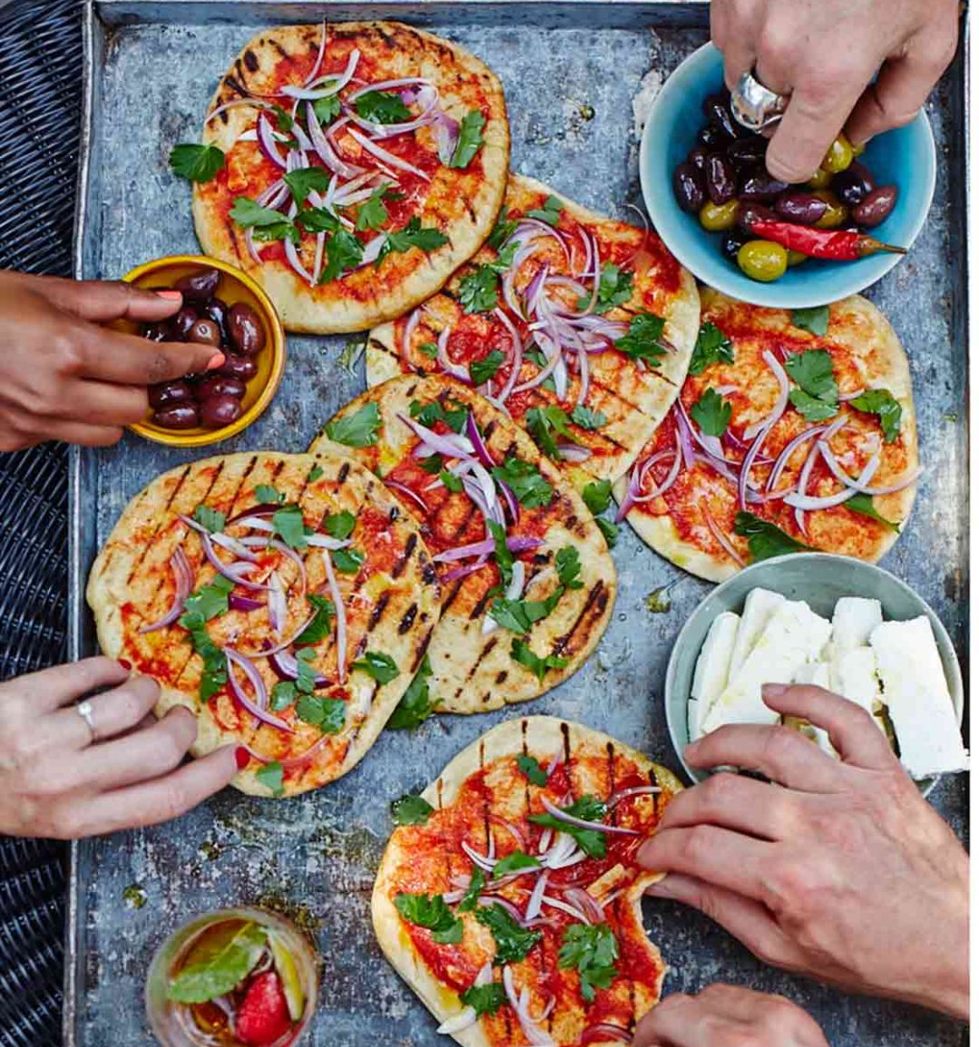 Tomato and red onion flatbreads
