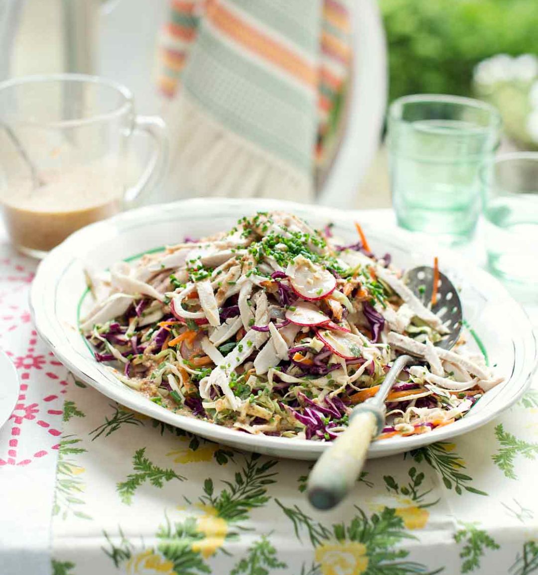 Japanese chicken coleslaw with ginger almond dressing