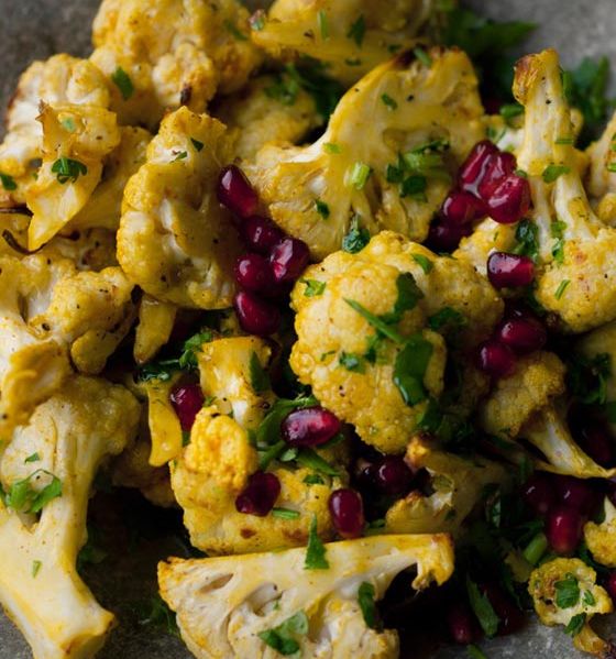 Turmeric roasted cauliflower with tahini and pomegranate 
