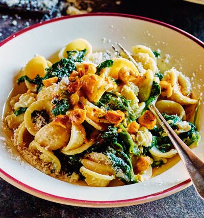 Orecchiette with spinach, Dolcelatte and hazelnuts