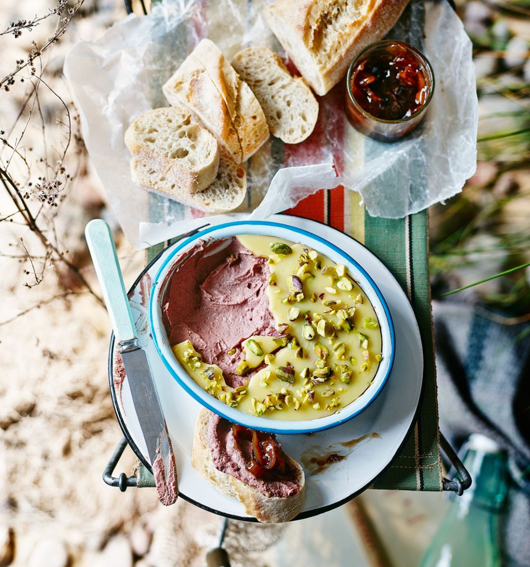 Chicken liver pâté with pistachio nutty butter