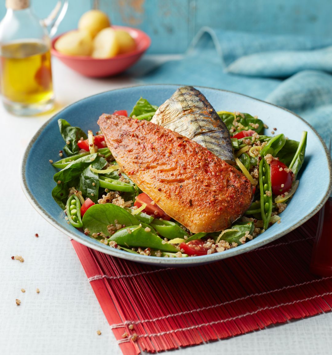 Harissa smoked mackerel with preserved-lemon quinoa