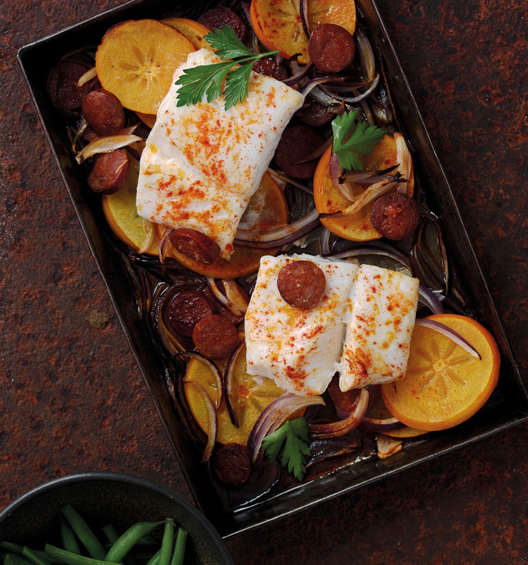 Spanish roasted cod with chorizo and Persimon®