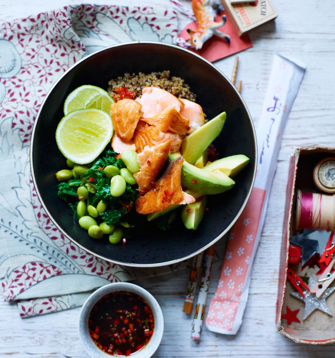 Teriyaki salmon and kale bowl