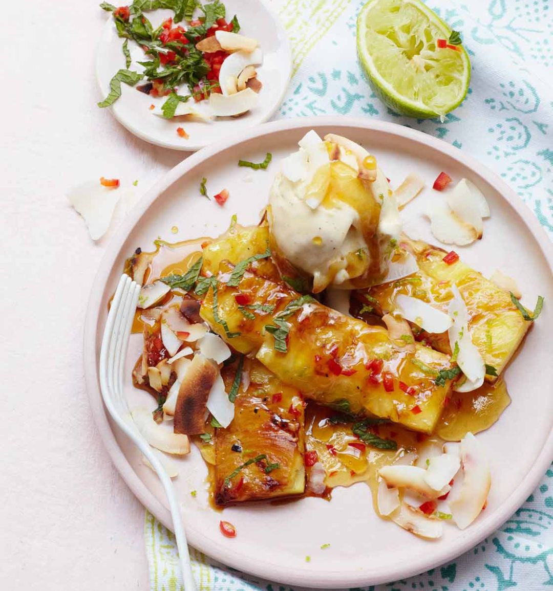 Griddled pineapple with lime and chilli caramel