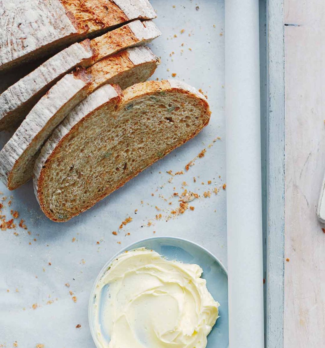 Seeded beer bread with whipped butter