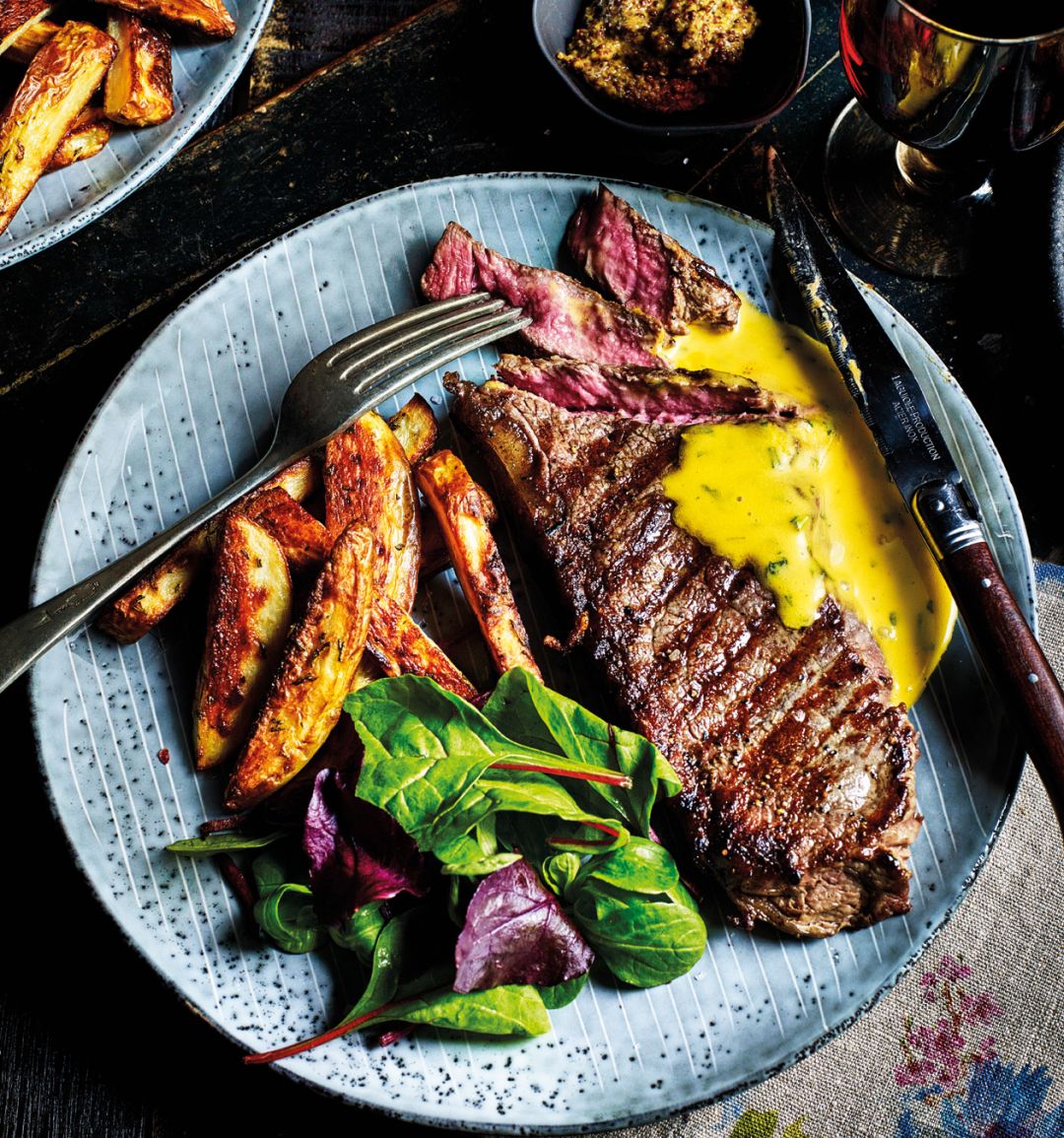 Sirloin steaks with rosemary fries and cheat’s Béarnaise