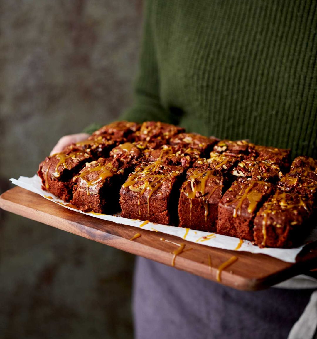 Nutty chocolate and caramel traybake