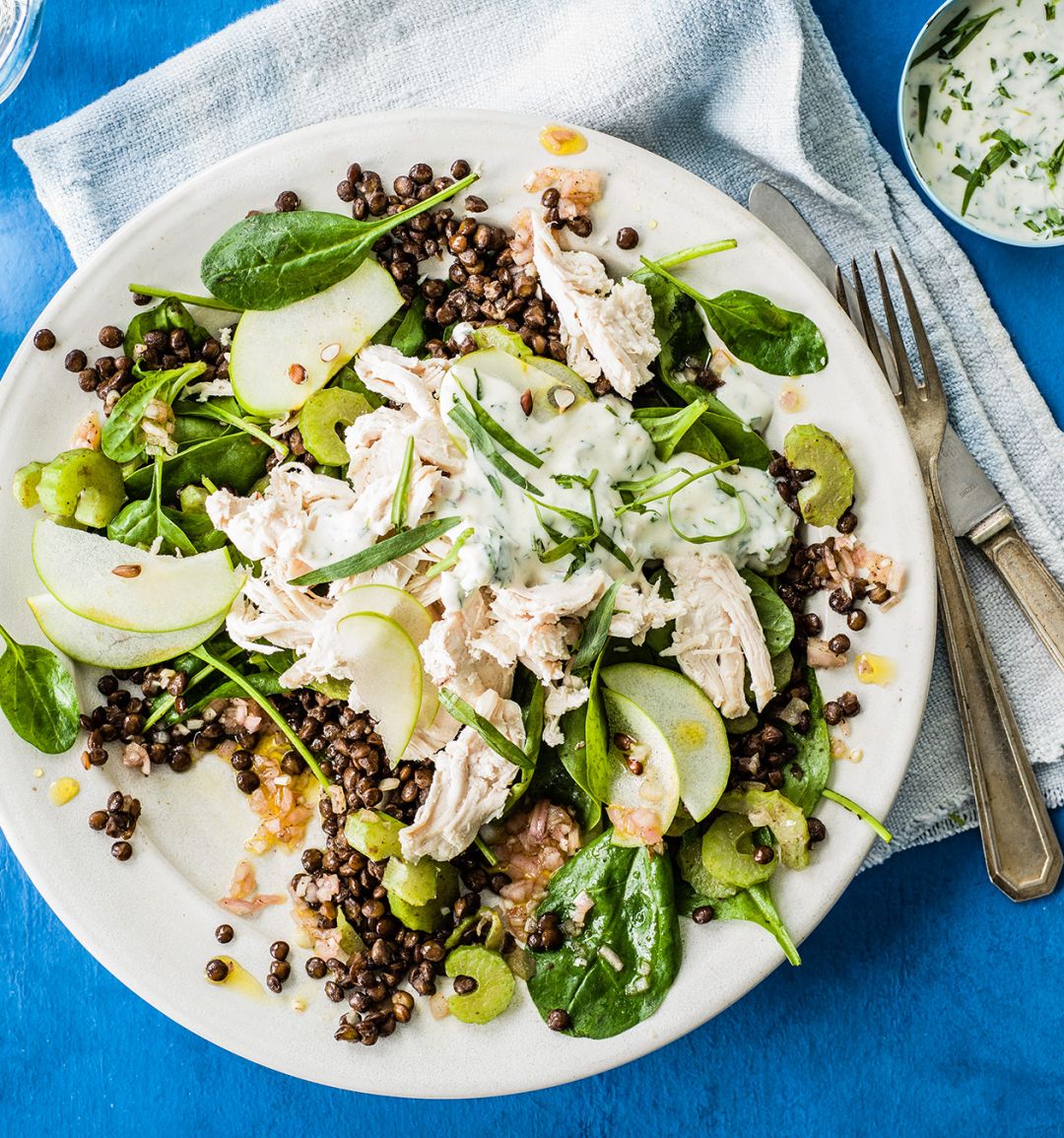 Chicken, apple and lentil salad with tarragon dressing