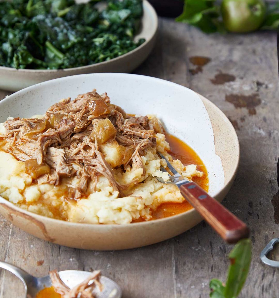 Cider pulled pork and ‘campfire’ mash 