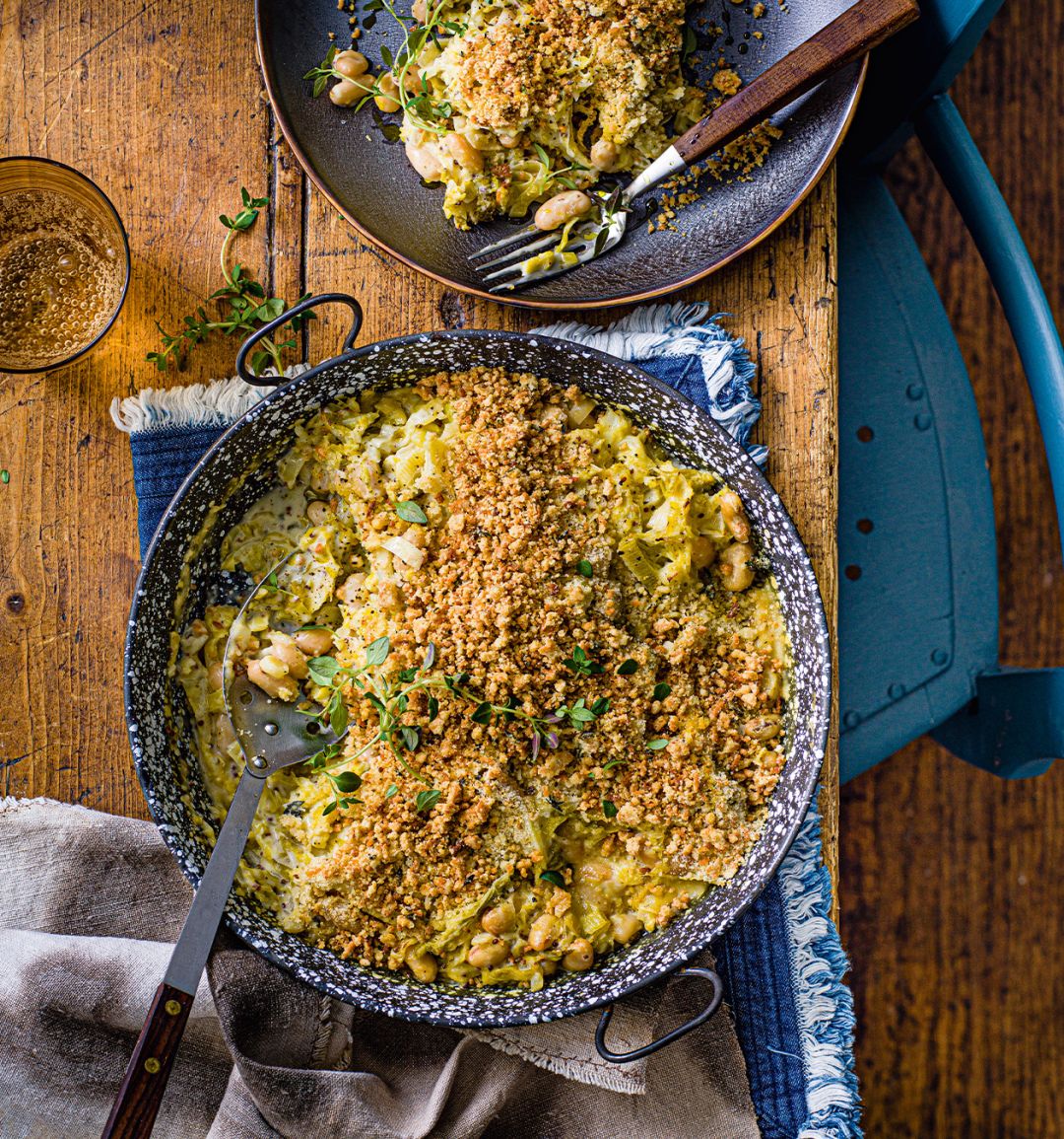 Winter vegetable and bean crumble