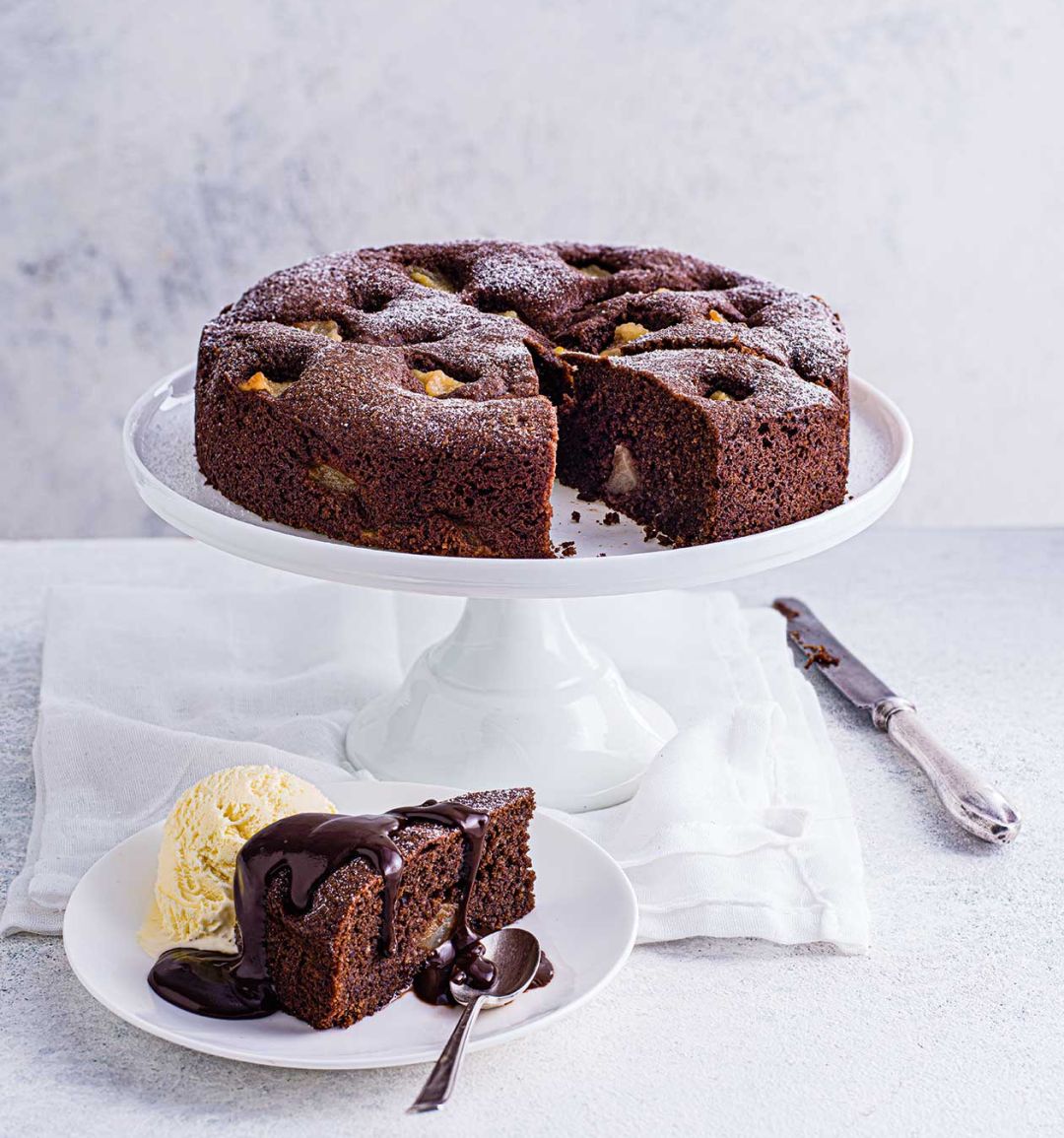 Reader recipe: pear chocolate cake with sauce