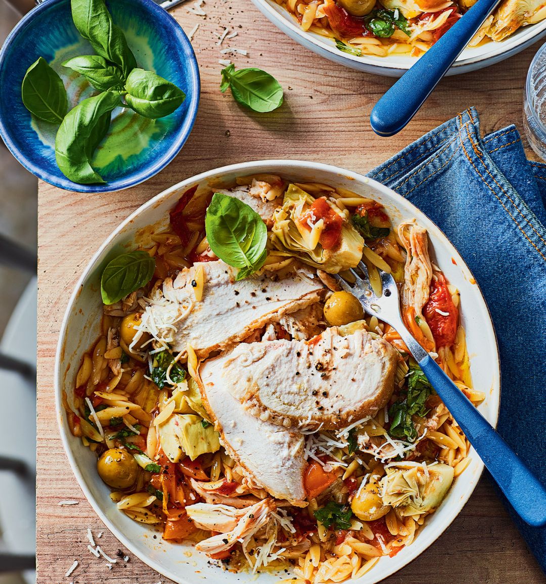 Mediterranean spring chicken orzo