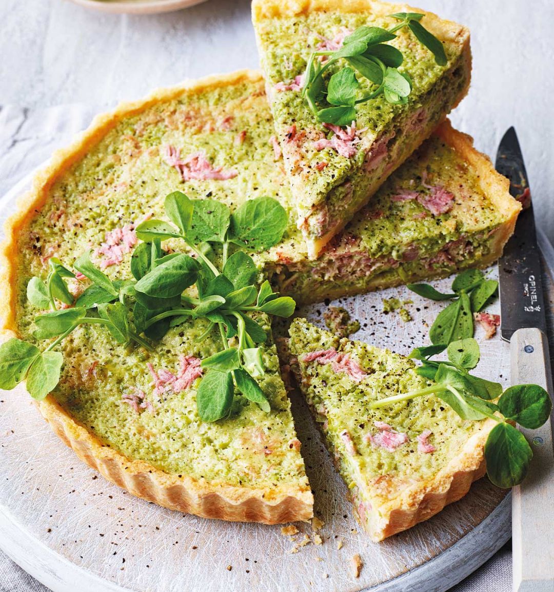Pea, ham and mint quiche