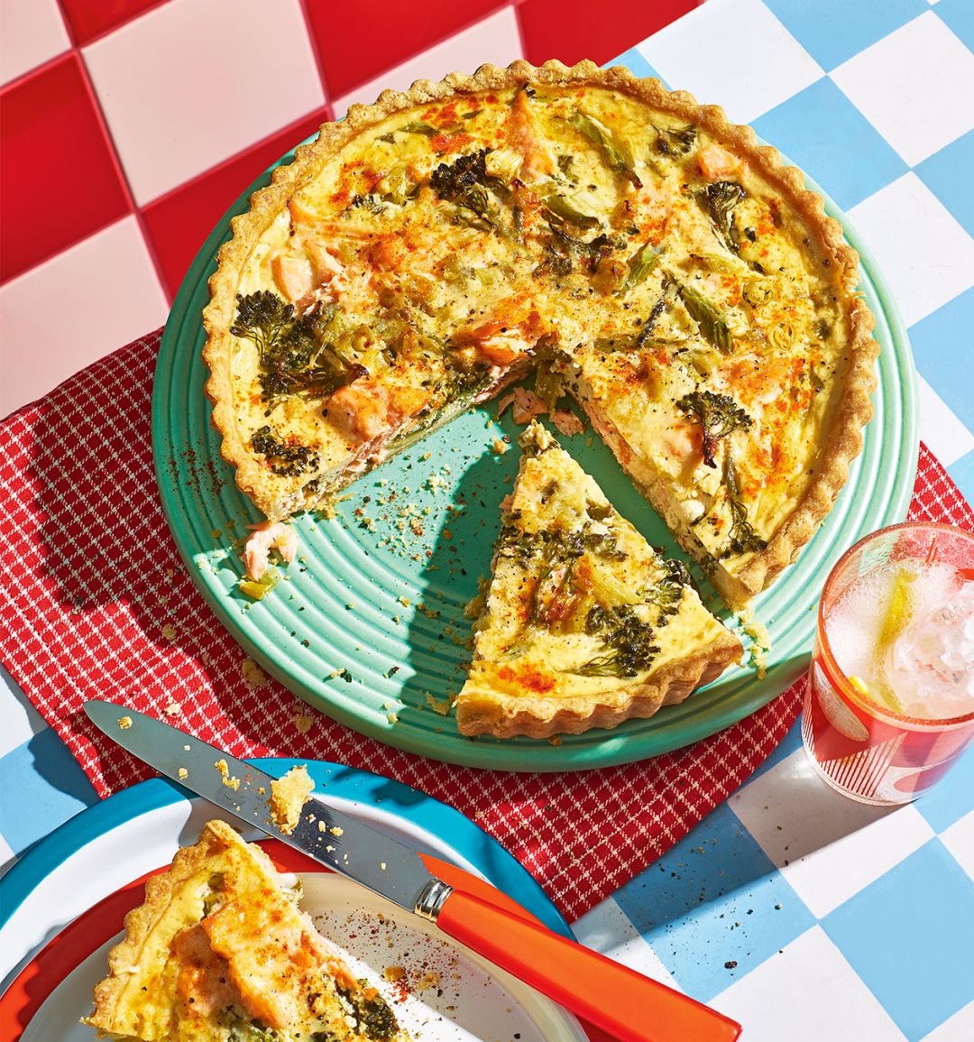 Salmon and Tenderstem broccoli quiche