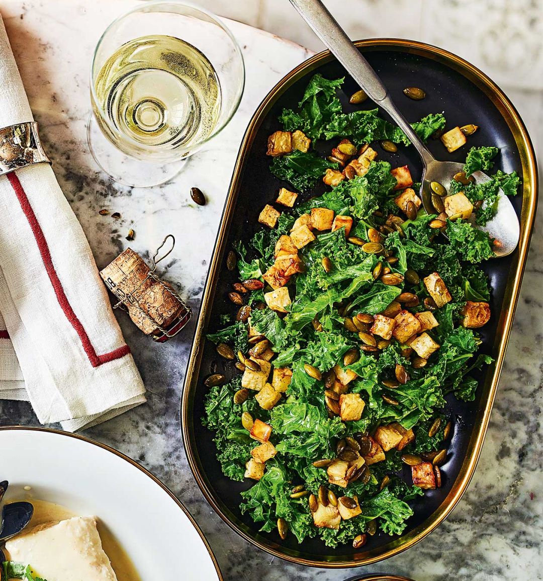 Kale and celeriac with pumpkin seeds