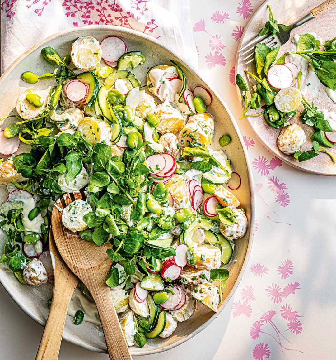 Watercress and potato salad with horseradish dressing