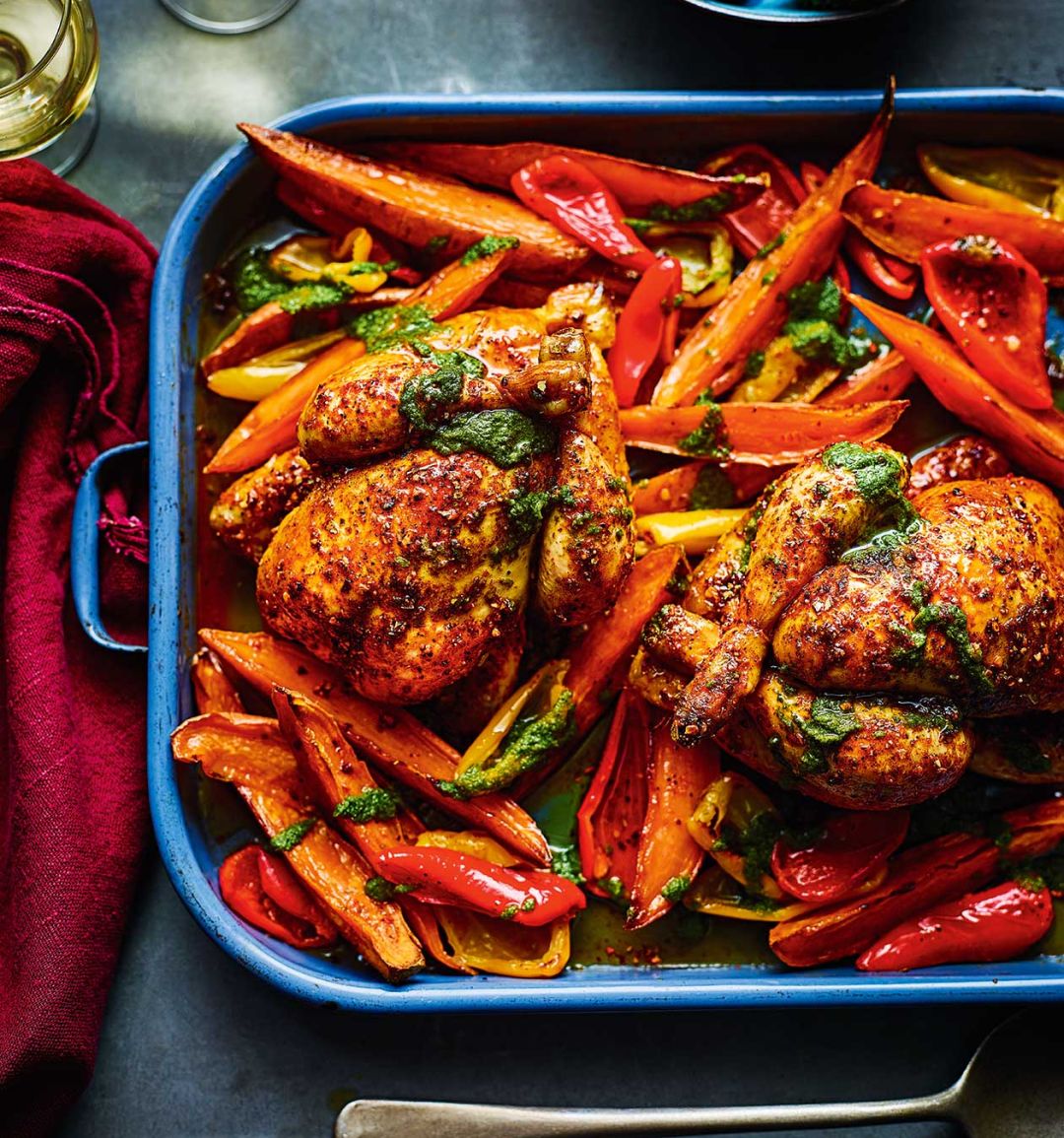Peri peri poussins with coriander salsa