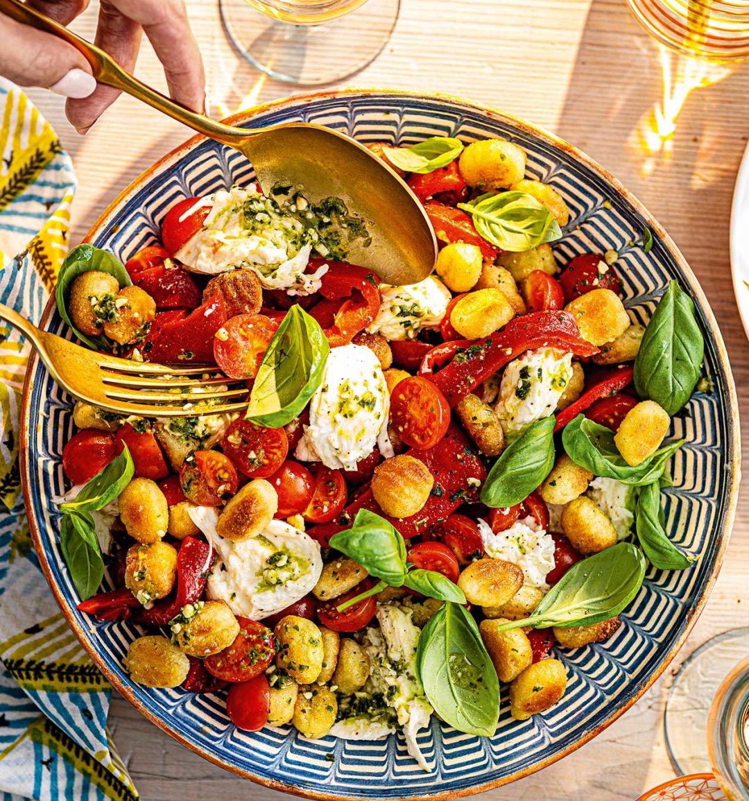 Crispy gnocchi caprese salad