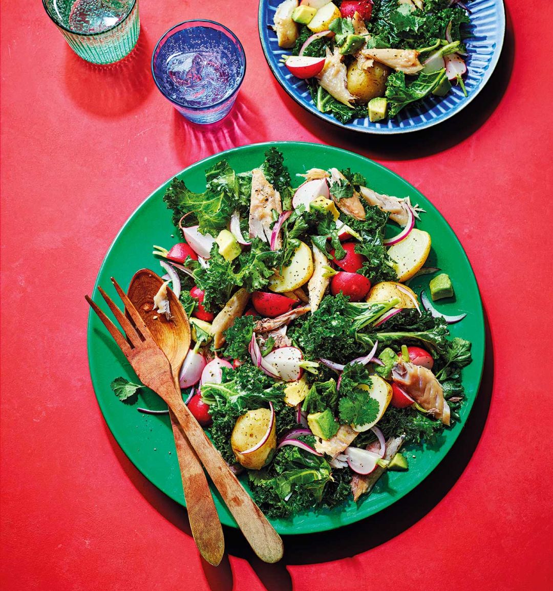 Smoked mackerel, kale and potato salad