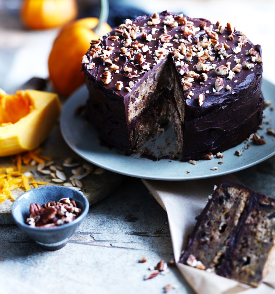 Butternut, chocolate and toasted pecan cake