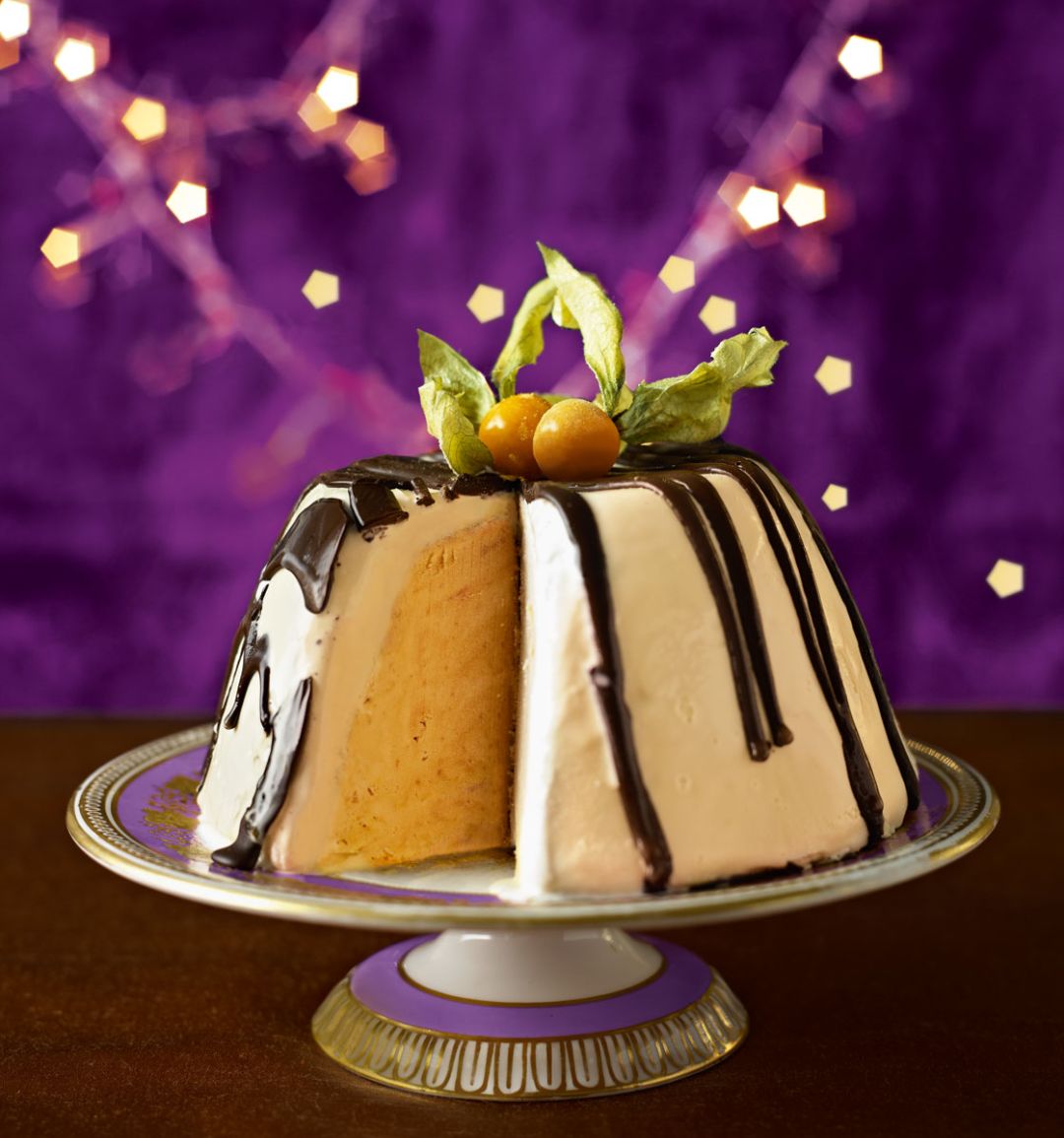 Blood orange and chocolate ice cream bombe