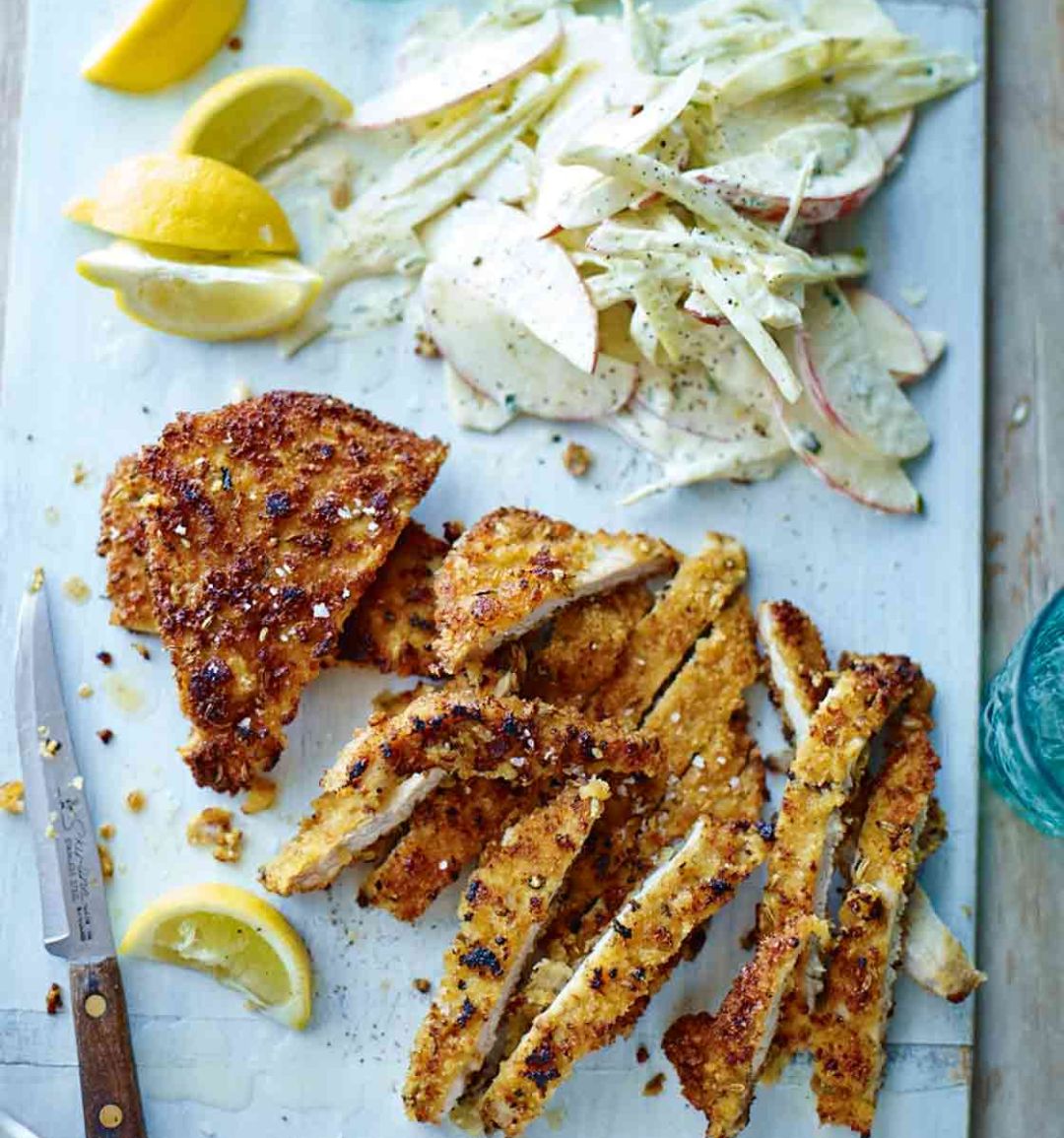 Chicken schnitzel with fennel slaw