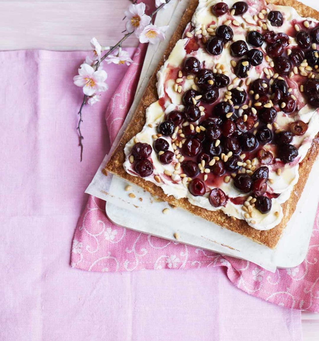Quick cherry, ricotta and honey tart