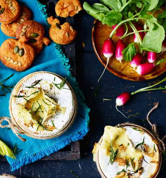 Baked Camembert with pumpkin dippers and crudités