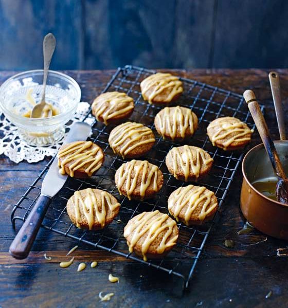 Coffee, cardamom and almond friands with toffee drizzle 