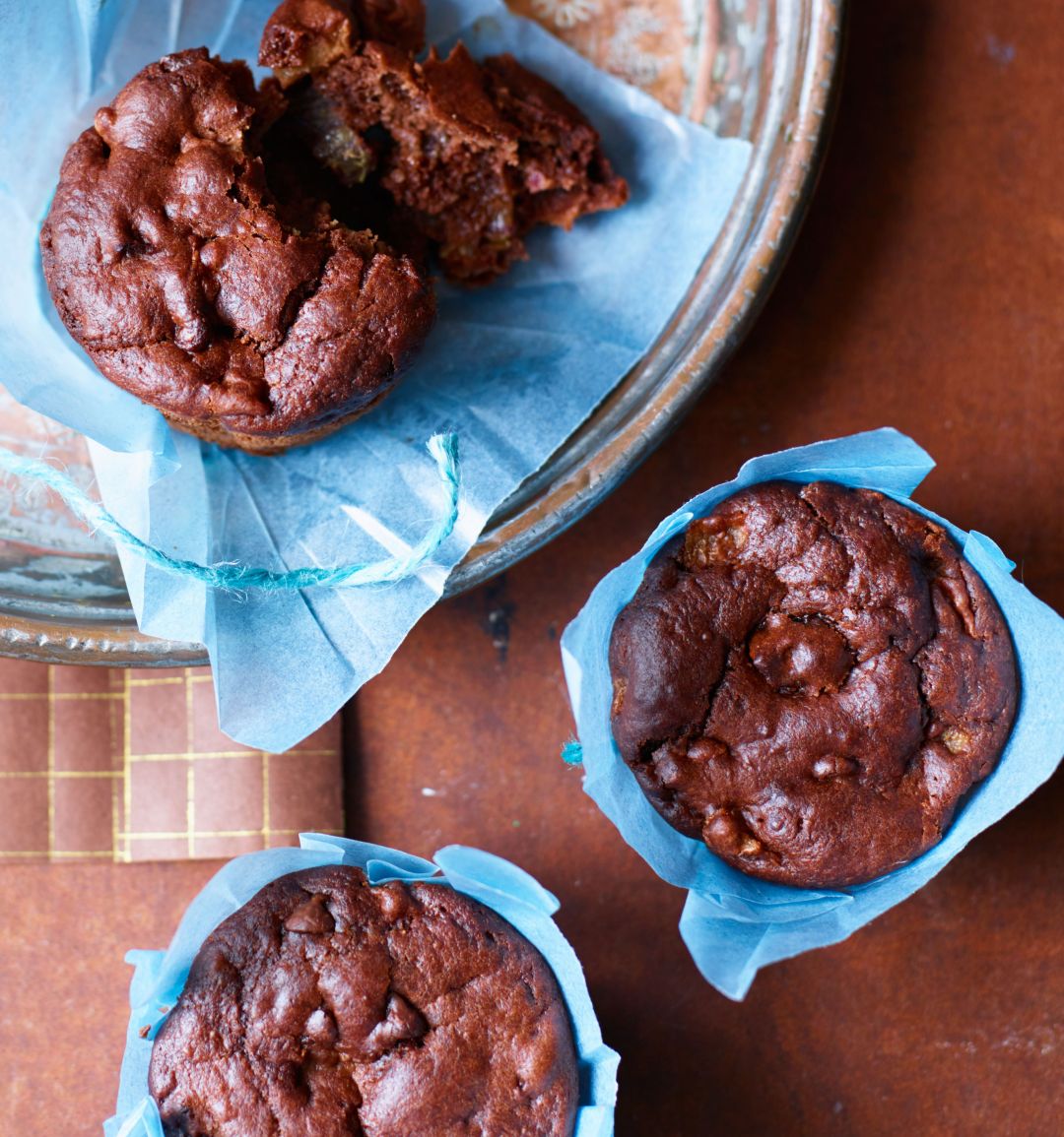 Chocolate brownie, date and pear muffins
