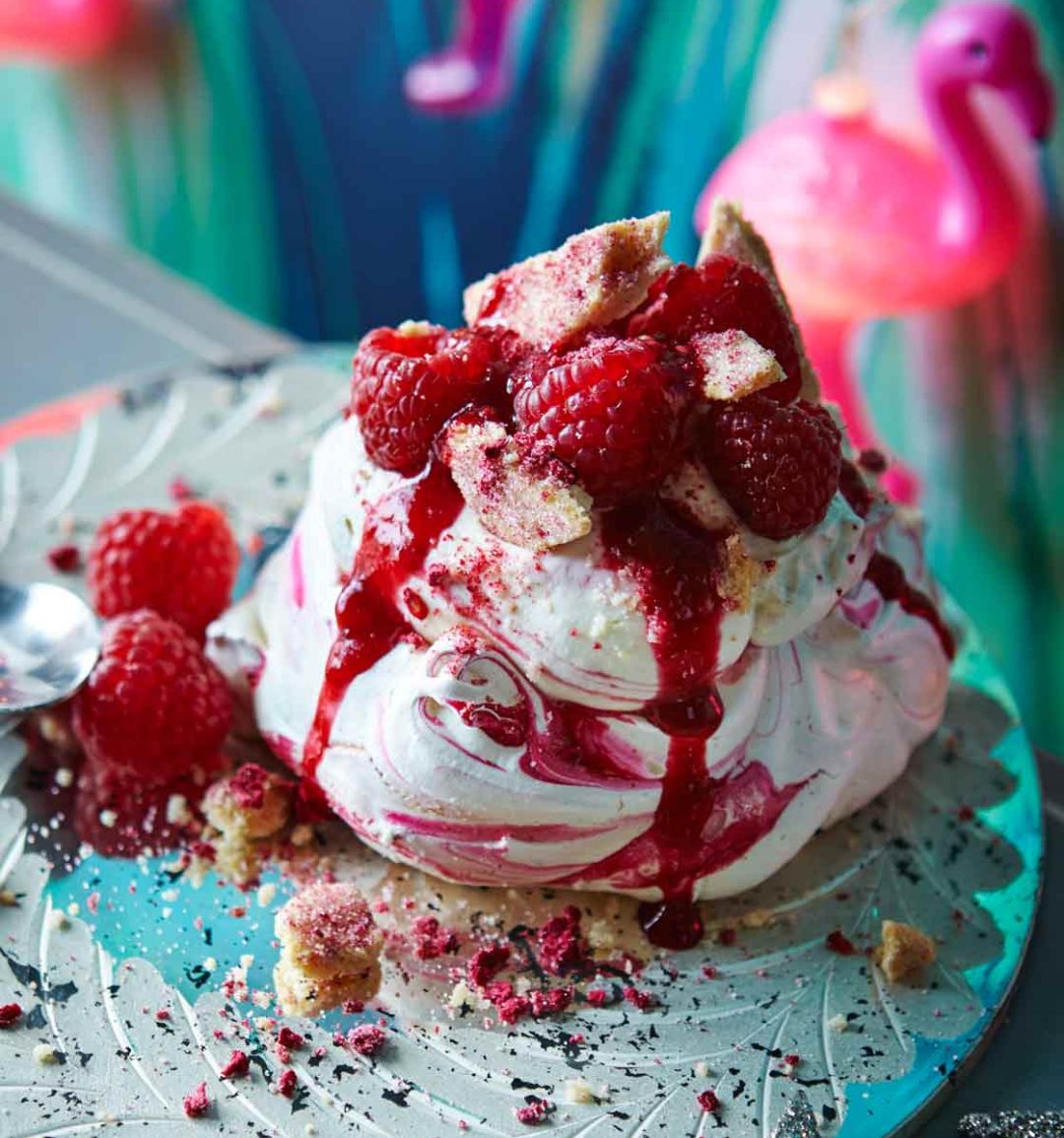 Raspberry and shortbread pavlovas