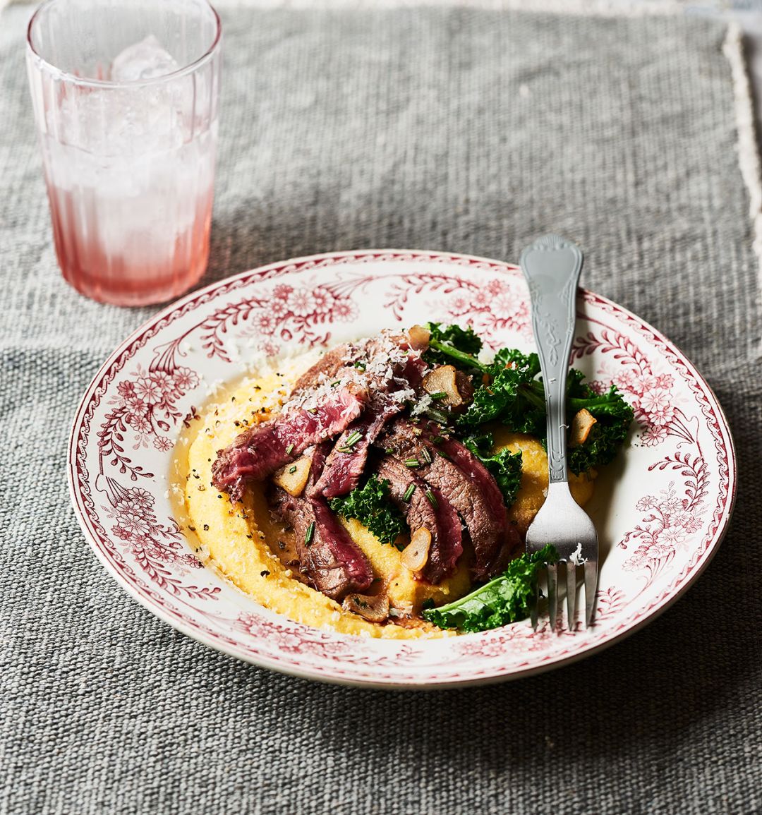 Rosemary steak with cheesy polenta