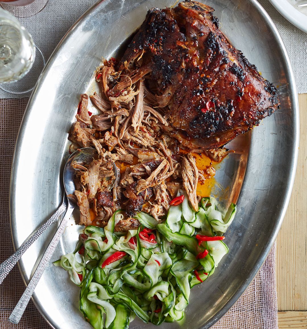 Harissa lamb with quick pickled cucumber 