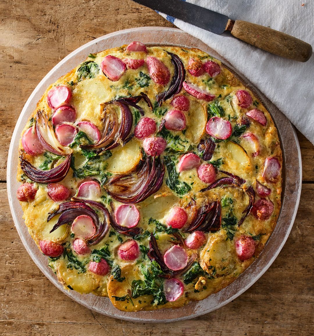 Radish spring onion frittata spring brunch recipe