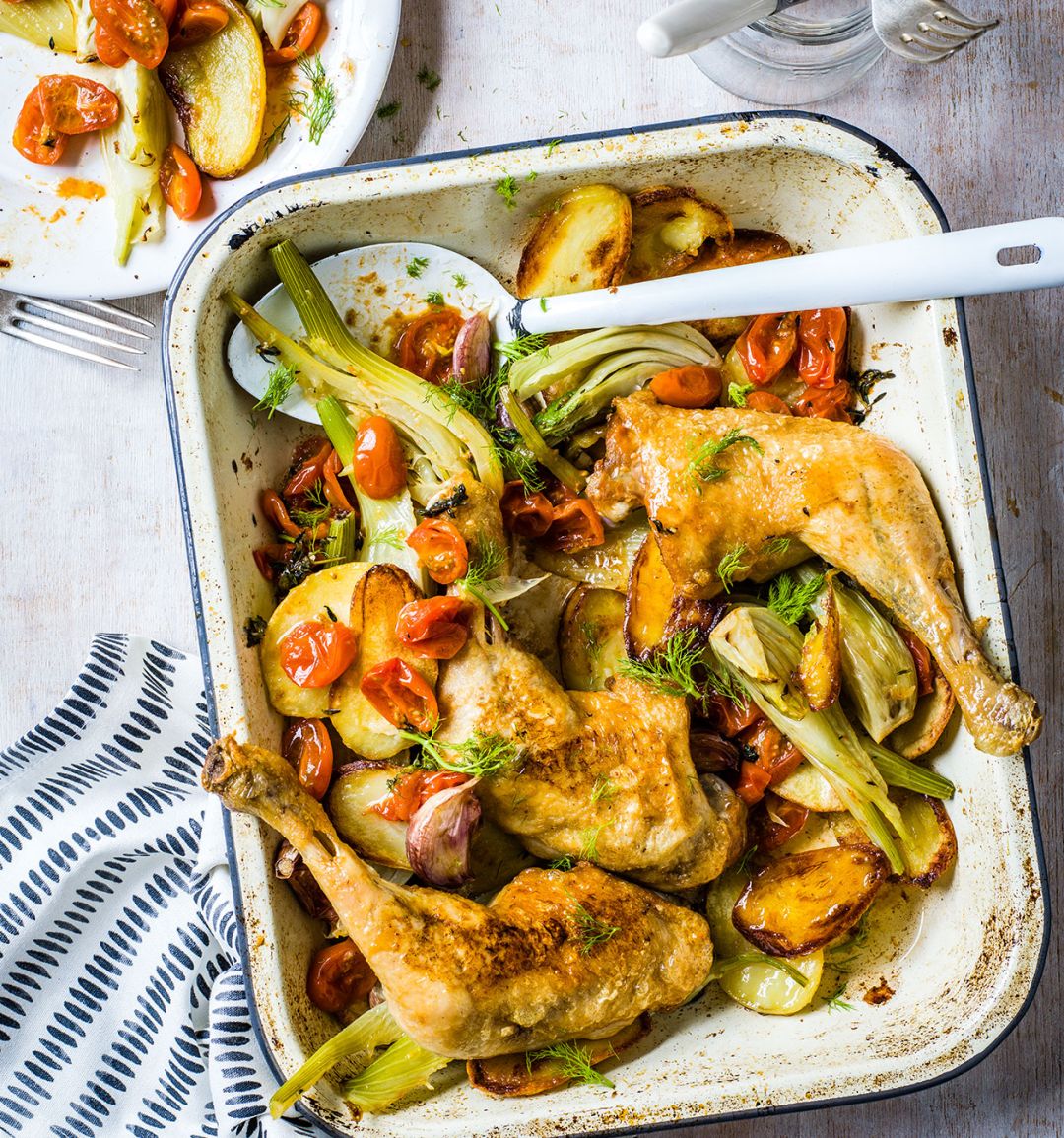 Italian chicken, fennel and garlic traybake