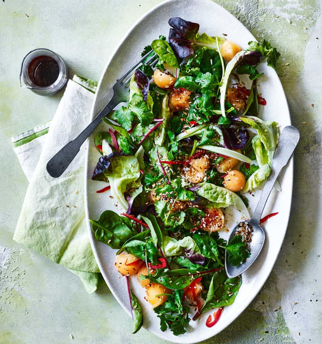 Asian melon salad with zingy lime dressing
