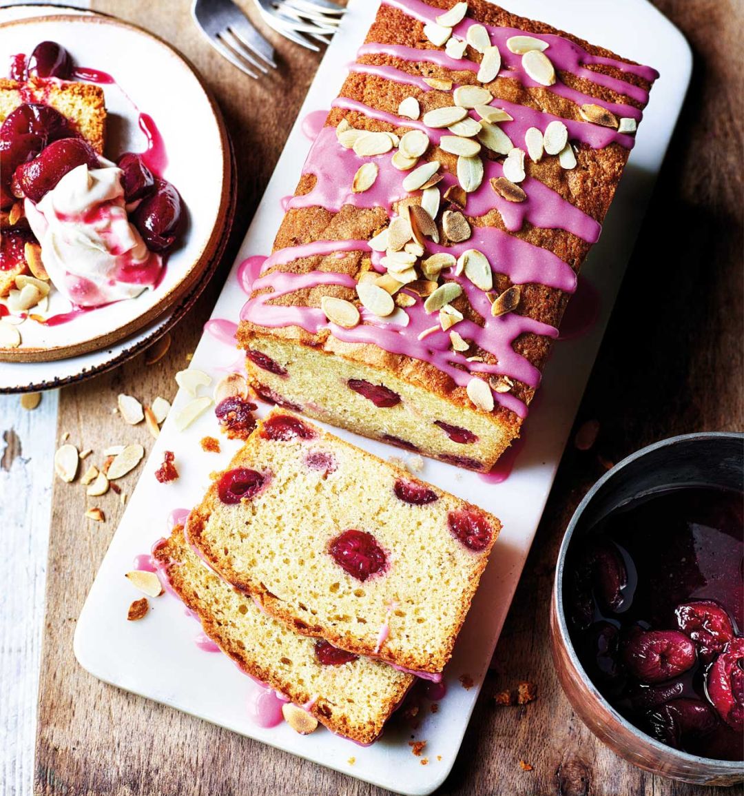 Cherry pound cake with compote