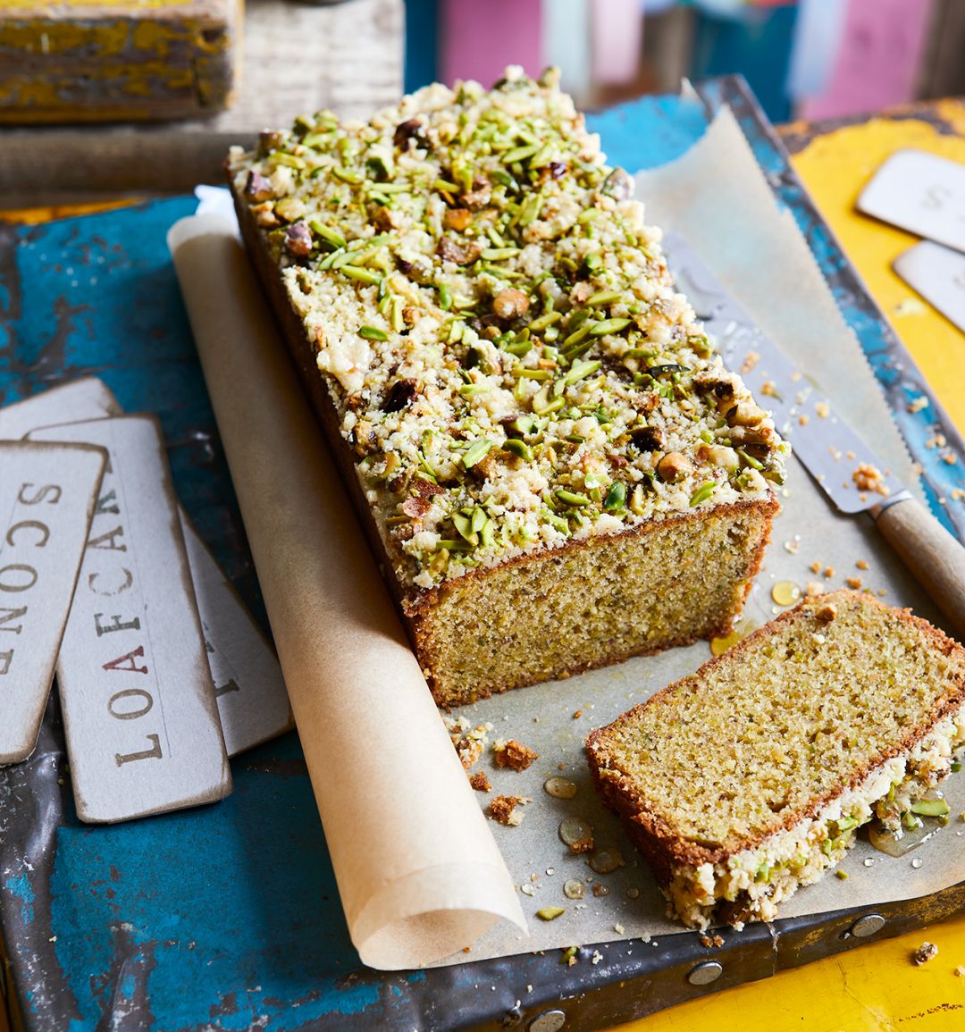 Pistachio streusel loaf cake