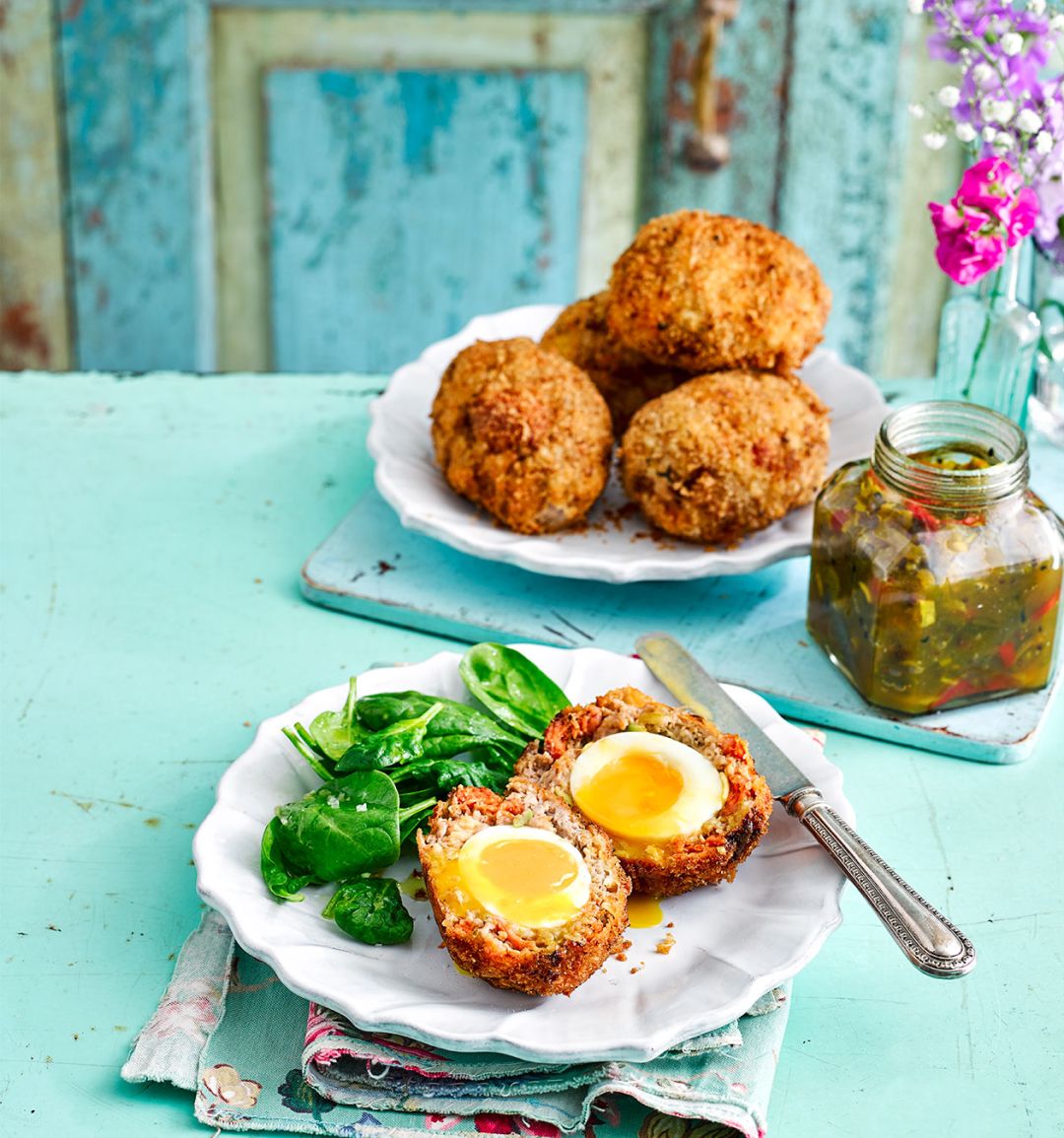 Chorizo and apple Scotch eggs