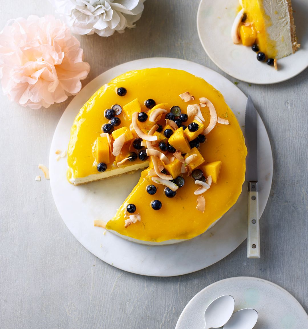 Mango-coconut frozen cheesecake