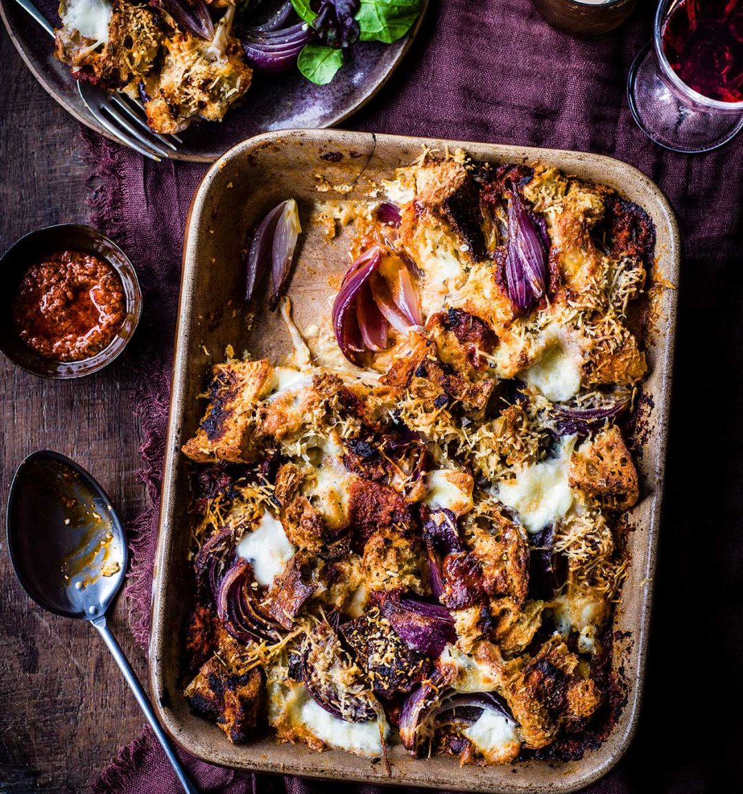 Spicy Italian savoury bread pudding