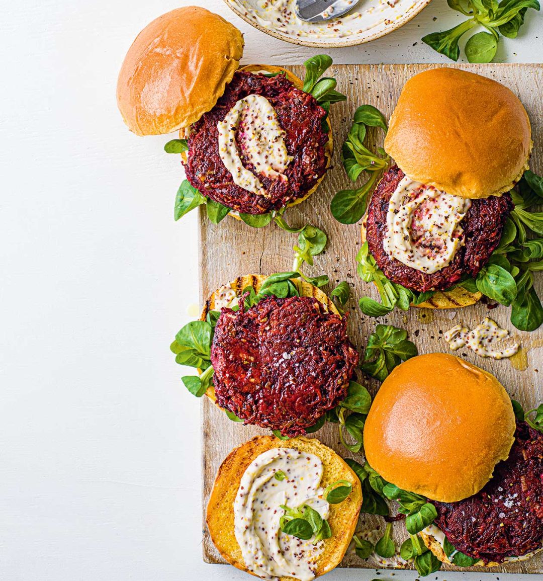 Beetroot and goats’ cheese burgers