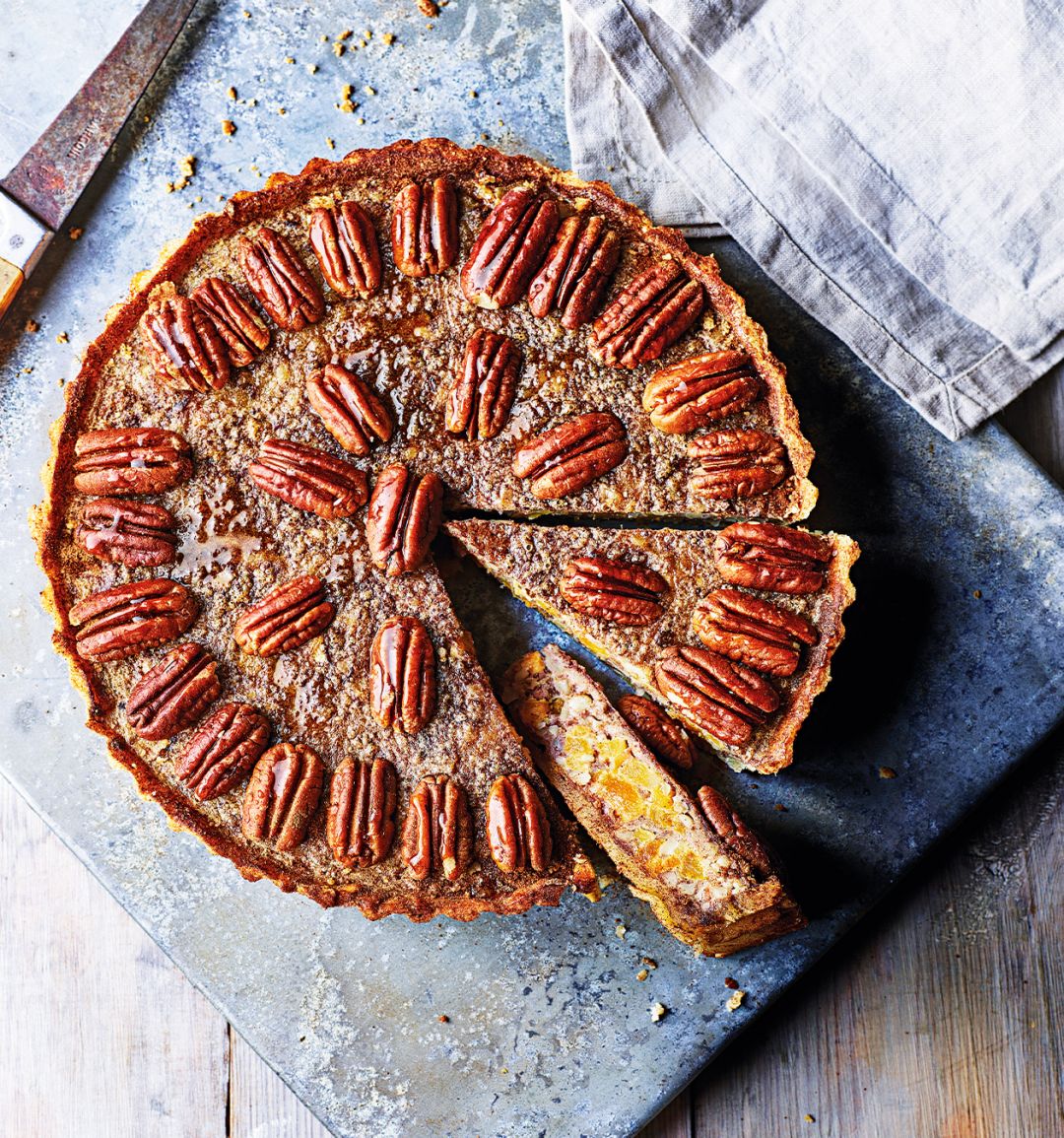 Pecan and apricot tart