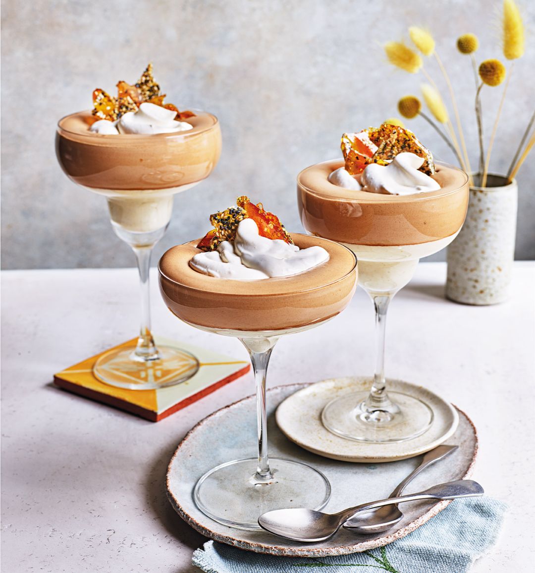 Cappuccino tahini mousse with sesame brittle