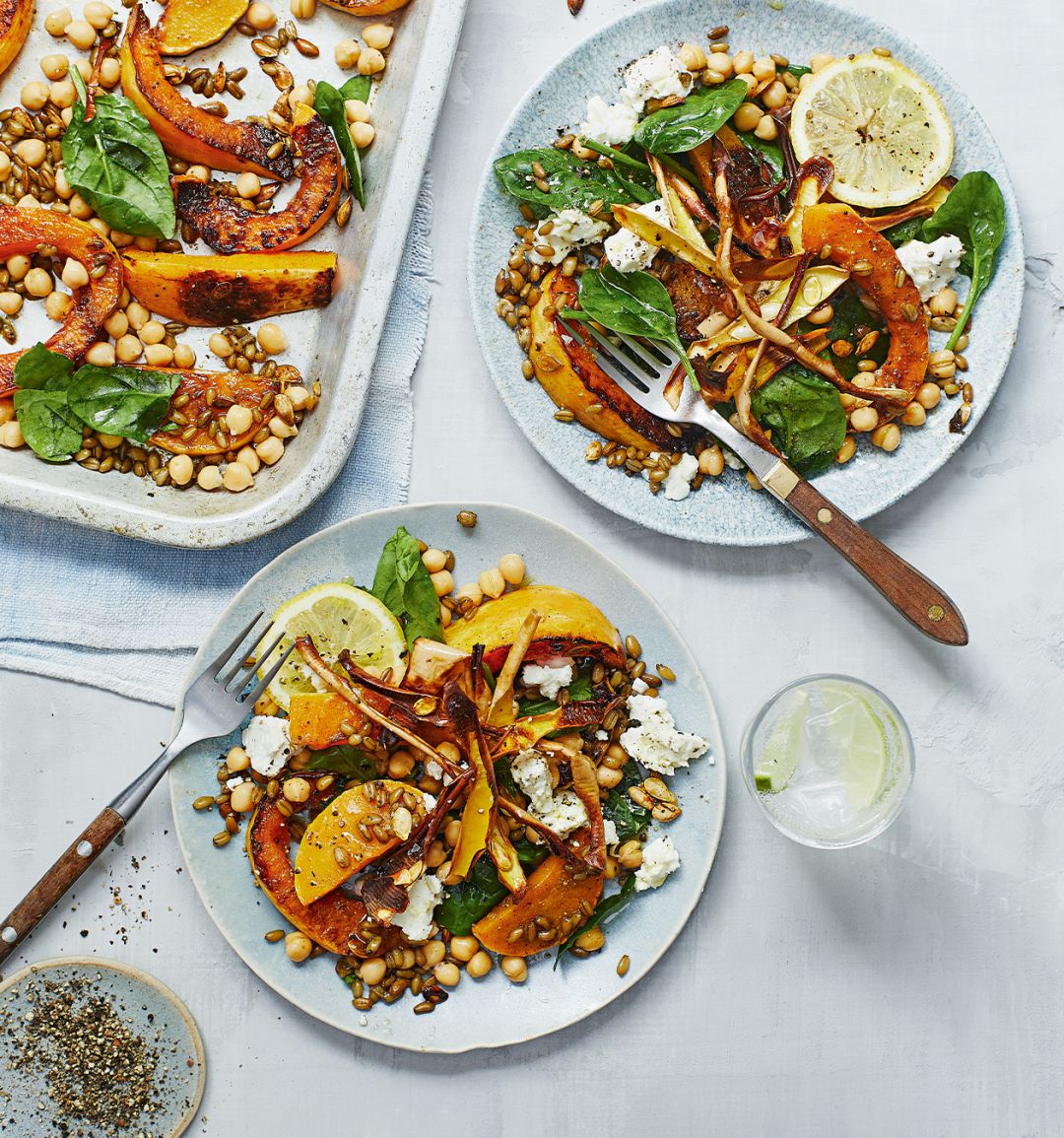 Roast butternut squash with chickpeas and feta