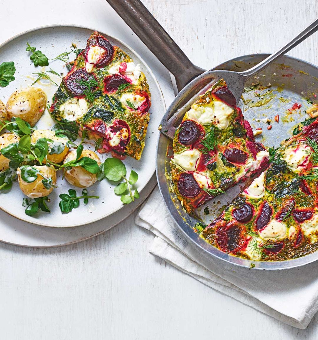 Beetroot, goat's cheese and dill frittata