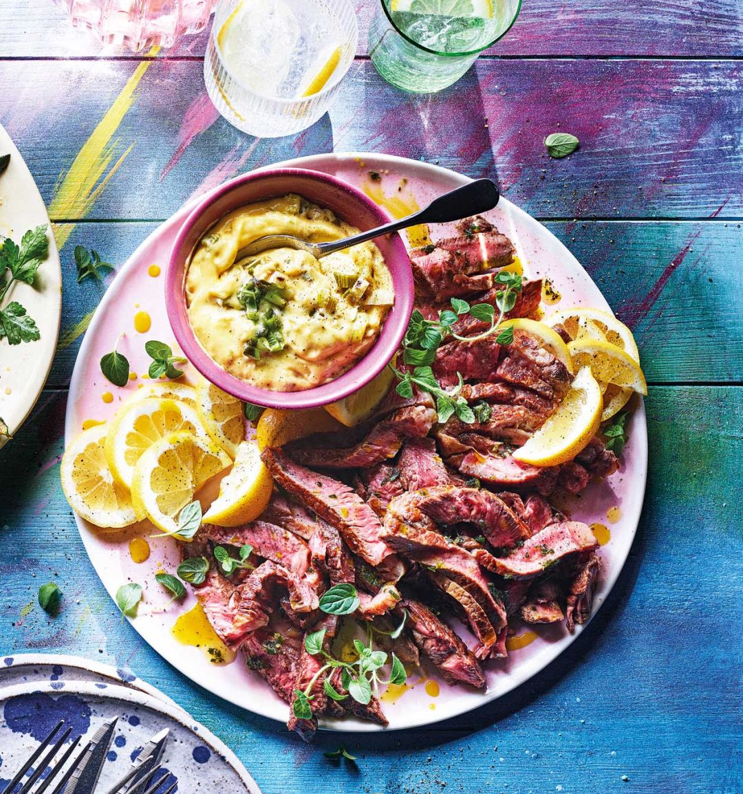 Ribeye with burnt spring onion aioli