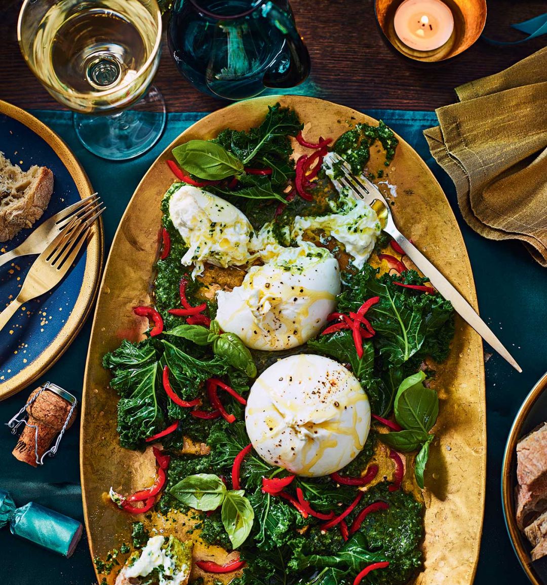 Burrata with kale and anchovy pesto