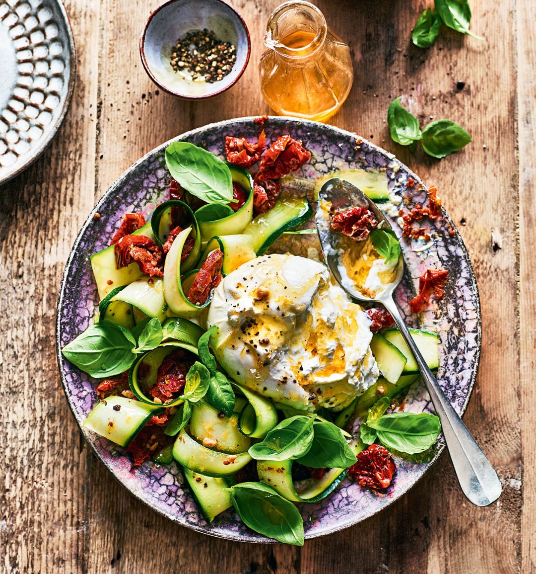 Shaved courgette salad with burrata